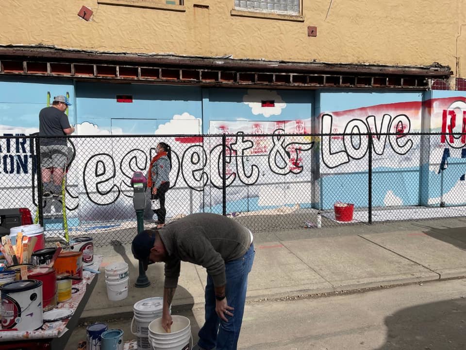 City staff and community members volunteered to repaint the Rainbow Mural at 4th Avenue Downtown Olympia.